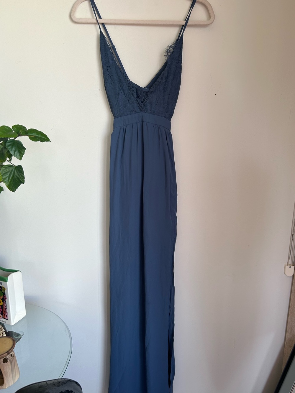 Navy Lace-Trim Maxi Dress